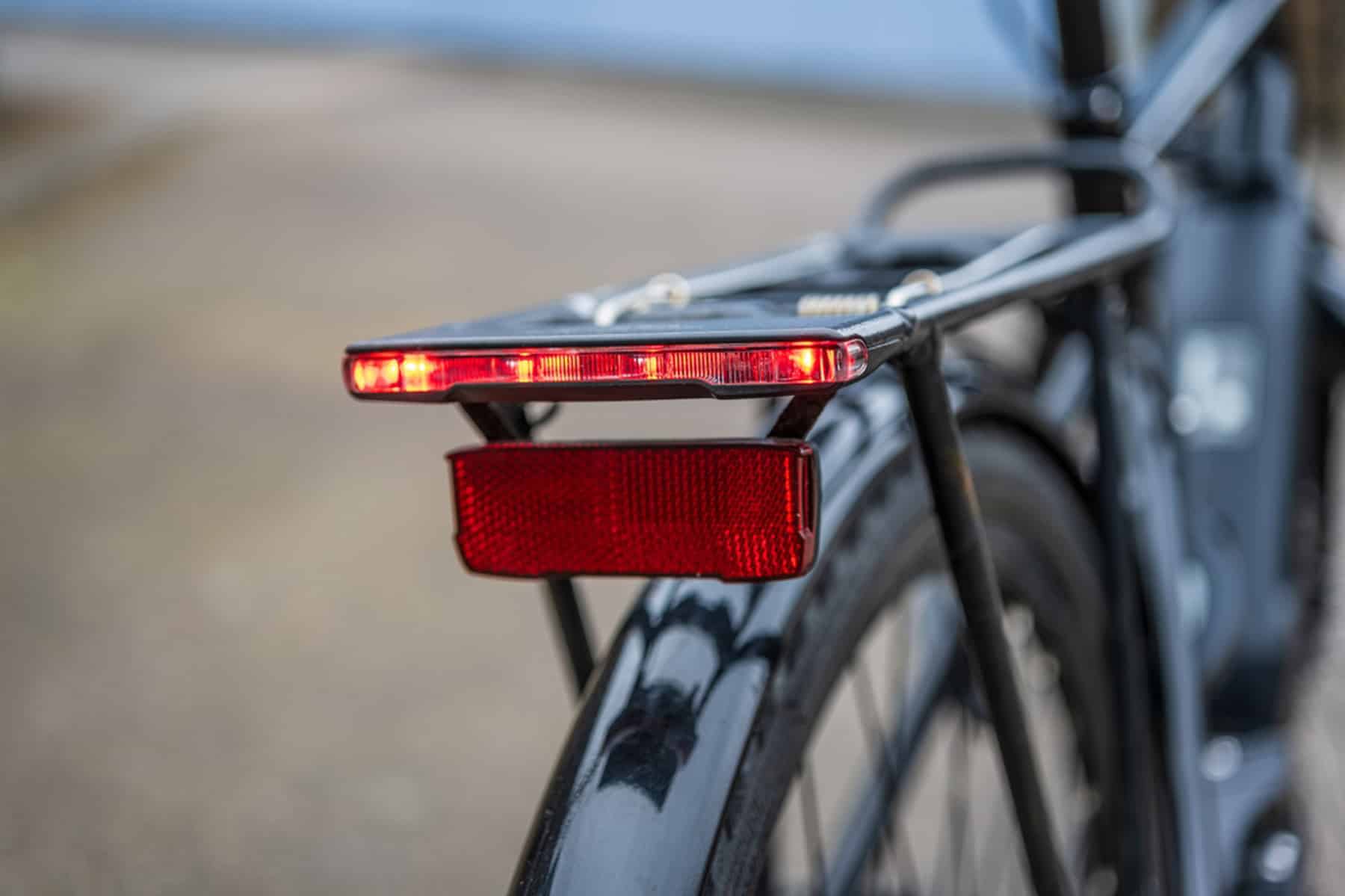 Close up view of bicycle rear light reflector
